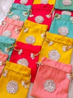 Nouvelle Arrivée : Sac Potli Floral Gota Écologique – Pochette à Bijoux à Cordon pour Cadeau de Fête (Holi, Diwali, Mariage) et Remerciement des Demoiselles d'honneur