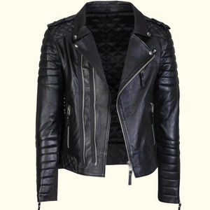 Veste en cuir véritable pour homme, manches longues, fermeture éclair de haute qualité, veste en cuir à capuche noire, vêtements pour homme, vente en gros - Product Image 2