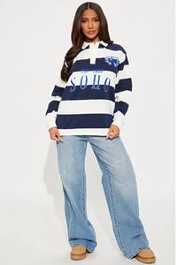 เสื้อโปโลแขนยาวแบบปักพิมพ์ลายได้รับความนิยมสูงสุดสำหรับผู้หญิงเสื้อยืดโอเวอร์ไซส์ทรงหลวมระบายอากาศได้สำหรับผู้หญิง - Product Image 3