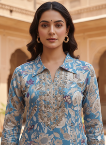 Kurti en Georgette Imprimé Floral de Luxe Unity avec Encolure Brodée pour Femmes - Product Image 4