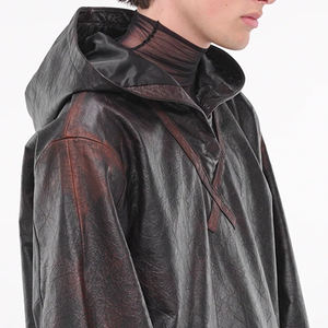 Sudadera con capucha de cuero para hombre de calidad superior superventas diseño único con cuello con capucha para invierno - Product Image 2