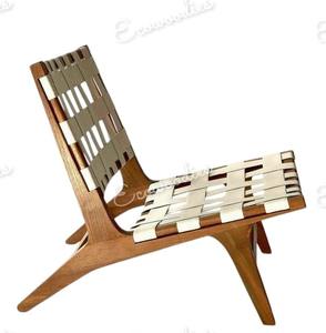 Sillón de cuero tejido, sillín blanco Oliva, silla de ocio tejida de cuero, madera maciza para patas de sala de estar, estudio o balcón - Product Image 5