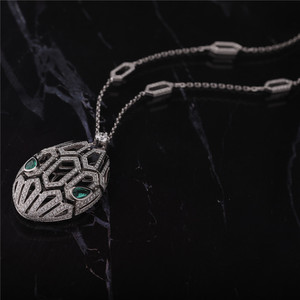 Luxury Women 18K <b>Solid</b> <b>Gold</b> <b>Pendant</b> Necklace With Emerald Cut Diamonds Geometric Design Rhodium Plated - Product Image 2