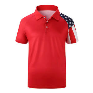 Polo rouge personnalisé pour homme |   Tee-shirt de golf avec imprimé drapeau américain USA |   Vêtements de sport patriotiques en sublimation, vente en gros - Product Image 1