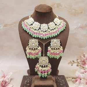 Última llegada de lujo indio nupcial conjuntos de boda collar de acero inoxidable tocado para mujeres producto más vendido para fiestas - Product Image 3