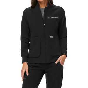 Veste de travail en tricot classique pour femmes, anti-rides, écologique, légère, uniforme médical, poignets côtelés, noir, blouse d'hôpital - Product Image 1