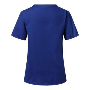 Uniformes de gommage à col en V bleu pour femmes haut de gommage à manches courtes multi-poches pour l'hôpital et le toilettage des animaux de compagnie - Product Image 4