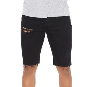 2025 été hommes en détresse jean Shorts coupe régulière respirant Denim solide impression lumière/foncé lavage bouton formel brut ourlet décontracté - Product Image 1