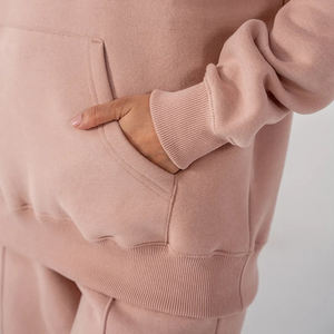Sweat à capuche en molleton décontracté pour femmes rose pastel de qualité supérieure doux et chaud pull sweat poche kangourou imprimé avant hiver OEM - Product Image 2