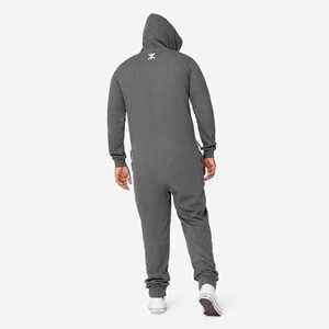 Unisex Original <b>Onesie</b> 80% Cotton 20% Polyester Dark Grey Melange Casual Brushed Back Cotton Two-Way Quality Zipper 80% Casual - Product Image 5