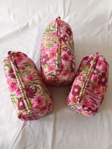 Indian Lotus Hand Block Printed Cotton <b>Quilted</b> Zipper Pouch Eco-Friendly Traveling <b>Makeup</b> <b>Bag</b> with Portable Capacity for Women - Product Image 4
