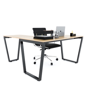 Modern L-Shaped 140x150cm Space-Saving Dining <b>Desk</b> <b>Foldable</b> Extendable Made Melamine-Coated Plywood Trapeze Iron Legs (HBTC038) - Product Image 3