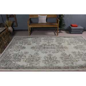 Grand tapis turc vintage 5,6x9,4 pieds, tapis blanc à fleurs en laine - Product Image 3