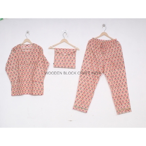New Pure Cotton Hand block Long <b>Pajamas</b> Nightwear for Summer Indian Handmade Floral Printed Sleepwear PJ Set for Women - Product Image 6