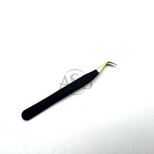 Pince à épiler incurvée pour extensions de cils en or noir avec pointe en fibre, impression de logo personnalisée, outil d'extension de beauté, vente en gros - Product Image 5