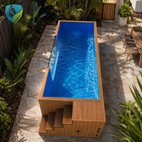 Piscine hors sol de luxe en WPC et fibre de verre avec fenêtre en acrylique, terrasse en bois, piscine préfabriquée pour jardin et villa
