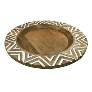 Bandeja Redonda Decorativa de Madera con Borde Blanco Incrustado, Plato de Servir de Lujo para Mesa de Comedor y Decoración del Hogar, Nuevo y en Oferta - Product Image 3