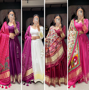 Lehenga choli พิมพ์ลาย bandhej-patola ผ้าไหมออกแบบล่าสุดสำหรับงานเลี้ยง - Product Image 6