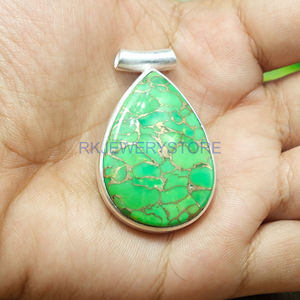 Grand collier pendentif en pierre turquoise cuivre verte, pendentif statement en argent sterling 925, pendentif en pierre verte, cadeau de Noël - Product Image 2