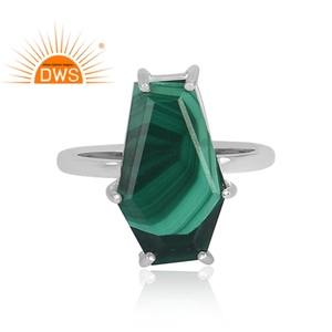 High Quality Fine Sterling Silver Natural <b>Malachite</b> Gemstone Coffin Design Stackable Ring Custom Jewelry Manufacturer - Product Image 2