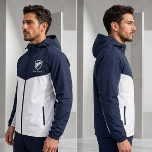 Wholesale Best Selling Customized Men's <b>Canvas</b> Windbreaker <b>Jackets</b> Stand Waterproof Polyester Zip Pockets Elastic Cuffs Casual - Product Image 4