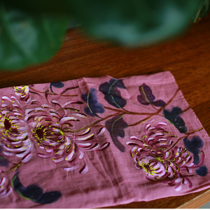 Elegante 100% ramio orgánico pintado a mano bordado Floral hermosa bufanda étnica cuadrada para mujer bufanda de longitud cuadrada hecha a mano - Product Image 2