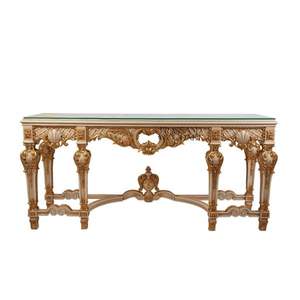 Table console dorée artisanale de luxe avec plateau en marbre gravé, design baroque classique, sculptures ornées pour intérieurs élégants - Product Image 2