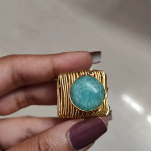 Bague en laiton de pierre naturelle bleu ciel réglable à la main pour produit en vrac pour hommes et femmes - Product Image 3