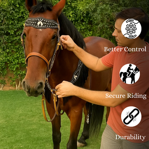 Combo de cabeza y circunferencia de caballo | Tachuela de cuero de alta calidad para una conducción cómoda, entrenamiento y uso duradero - Product Image 3