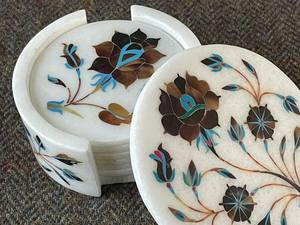 ชุดจานรองแก้วหินอ่อนเพียเตรดา งานฝังหินกึ่งมีค่า ของตกแต่งสไตล์วินเทจ - Product Image 4