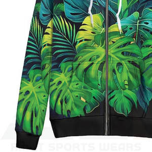 Sweat-shirt d'hiver pour femme en tissu éponge premium à imprimé feuille de Monstera tropicale, avec cordon de serrage réglable et poignets côtelés, logo frontal - Product Image 6