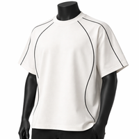 T-shirt Homme Personnalisé Oversize avec Passepoil Contrastant Blanc Style Streetwear Minimaliste Coton Manches Courtes Raglan Ringer