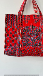 Bolsa de mano acolchada de tela de algodón, bolsa de viaje y compras con cierre abierto grande, diseño de retazos, regalo para ella - Product Image 2