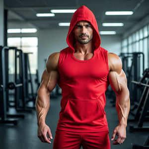 Workout Sleeveless Zipper Hoodie Singlet Tops Men's Bodybuilding Sleeveless Running Fitness Workout Hoodie Singlet Tops - Product Image 5