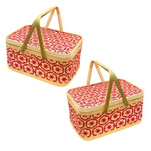 Cestas de Almacenamiento Rectangulares de Bambú Tejidas a Mano de Estilo Vintage con Diseños Florales para Exhibición en Tiendas y Regalos - Product Image 1