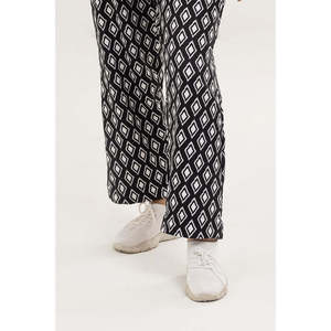 Pantalon décontracté blanc en maille mélangée imprimée pour femme, respirant, coupe crayon à jambe large, taille mi-haute avec fermeture élastique pour filles - Product Image 2