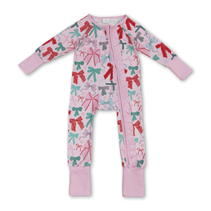Pijamas navideños para niñas con mangas largas rosas y lazos coloridos, ropa para bebés, conjuntos de ropa para niñas, OEM/ODM/RTS. - Product Image 4