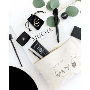 Lovely Portable Cosmetic Bag Cotton Canvas with Champagne <b>Bottle</b> and Maid of Honor Pattern for Cosmetics Storage - Product Image 4