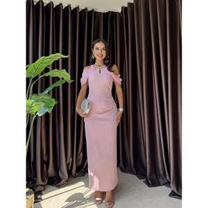 MissJANELL Vestido largo negro con aberturas en los hombros para mujer, elegante mezcla de poliéster y licra para fiestas y eventos nocturnos, elegante vestido largo - Product Image 3