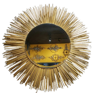 Montado en la pared de lujo hecho a mano estilo elegante hierro metal forma geométrica chapado en oro moderno espejo de pared de la India - Product Image 2