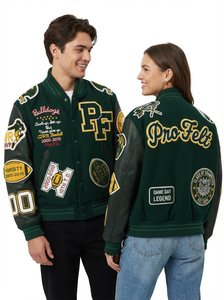 Veste de baseball en laine décontractée et tendance, manches en simili cuir, lettres brodées, veste universitaire pour hommes, veste de baseball pour hommes - Product Image 4