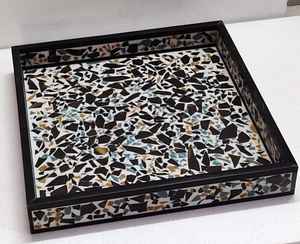 Plateau de service en mosaïque en marbre avec incrustation de nacre Décoration de table à manger Boho moderne Cadeau de maison rustique - Product Image 6