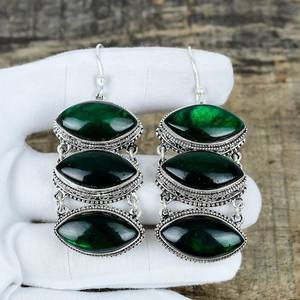 Green Labradorite Earrings 925 Sterling Silver Triple Drop Marquise Boho Earrings Handmade Jewelry Unique Gift - Product Image 5