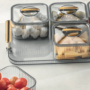 Ensemble de 6 plateaux carrés en plastique PS pour le petit-déjeuner, contenants de stockage alimentaire transparents de 350 ml avec poignée dorée, qualité alimentaire sans BPA, pour la cuisine et le bureau - Product Image 3