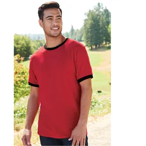 पुरुषों की छोटी आस्तीन वाली कोर कॉटन सॉफ्ट क्लासिक रिंगर टी रेड/जेट ब्लैक टी शर्ट्स अमेरिकन अपैरल पुरुषों की ट्राई-ब्लेंड ट्रैक टी शर्ट