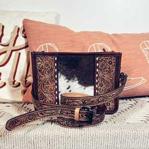 กระเป๋าพาดลำตัวหนังวัวสไตล์ตะวันตกโบฮีเมียนสินค้ามาใหม่ลายดอกไม้หนังแท้ - Product Image 4
