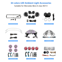 Kit d'éclairage d'ambiance 64 couleurs W213 pour Mercedes-Benz Classe E 2016-2022, éclairage d'ambiance intérieur de voiture, LED pour les aérateurs, aigus rotatifs