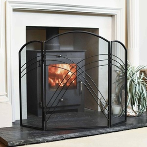 Écran de cheminée en métal Cascade Arc, pliable en trois panneaux, avec maille fine, protection contre les étincelles, protection de sécurité moderne pour foyer - Product Image 5