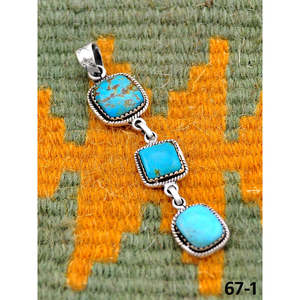 Artisanat du Sud-Ouest # 8 pendentifs en turquoise et argent sterling avec technologie d'incrustation à sertissage clos - Product Image 3