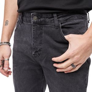 Jean slim gris pour hommes, jambe fuselée, denim extensible au quotidien, look classique, taille moyenne, style urbain, jean confortable pour hommes - Product Image 2